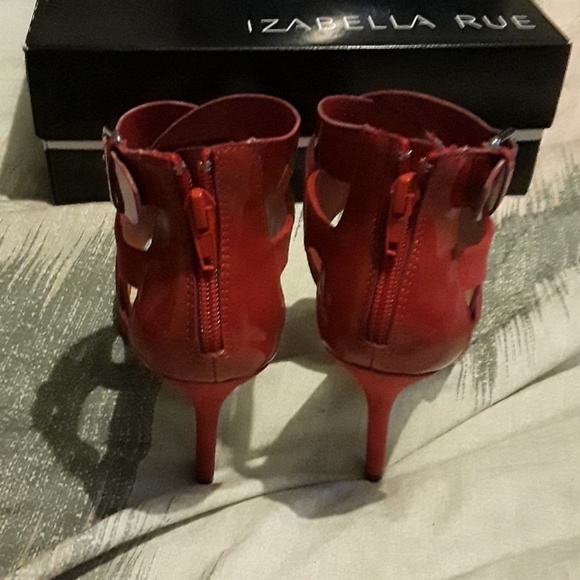 Women's red suede and patent leather 4 inch heels - Picture 4 of 5